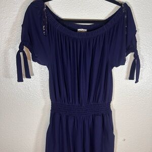Derek Heart Navy Off-Shoulder Romper with pocket